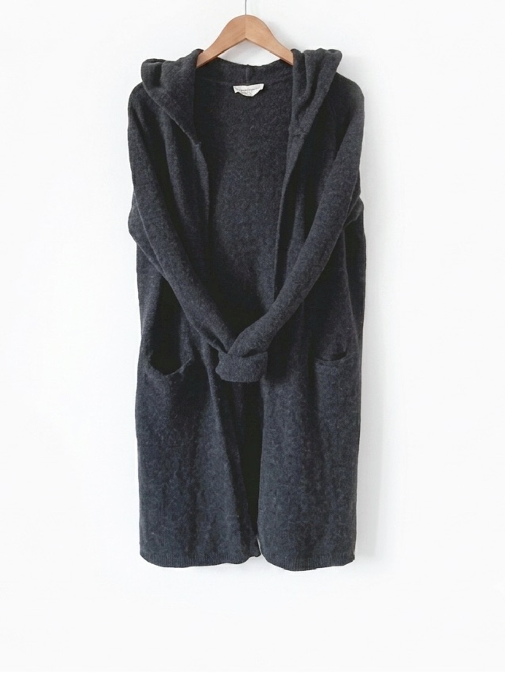 Aritzia Tna Dorset 100% Wool Long Hooded Cardigan Charcoal Gray Relaxed Maxi XS